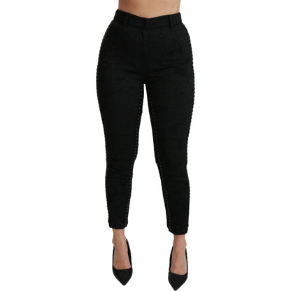 Dolce & Gabbana Black Brocade Skinny High Waist Pants Dolce & Gabbana