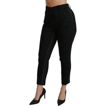 Dolce & Gabbana Black Brocade Skinny High Waist Pants Dolce & Gabbana