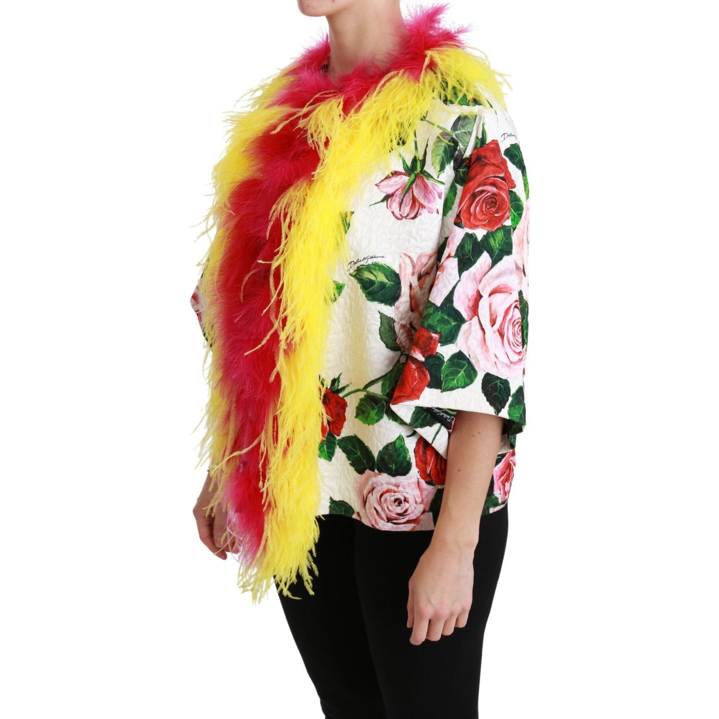 Dolce & Gabbana White Floral Coat Capte Fur Roses Jacket 1728,67345645728,Clothing,Coats - Jackets & Coats - Clothing,Dolce & Gabbana,IT40|S,Jackets & Coats - Clothing,Jackets & Coats - Women - Clothing,Material: 64% Viscose 36% Cotton,New with tags,White