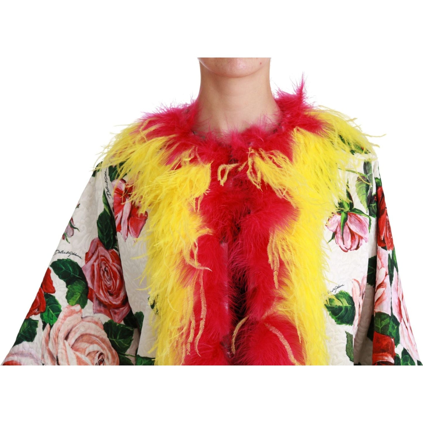 Dolce & Gabbana White Floral Coat Capte Fur Roses Jacket 1728,67345645728,Clothing,Coats - Jackets & Coats - Clothing,Dolce & Gabbana,IT40|S,Jackets & Coats - Clothing,Jackets & Coats - Women - Clothing,Material: 64% Viscose 36% Cotton,New with tags,White