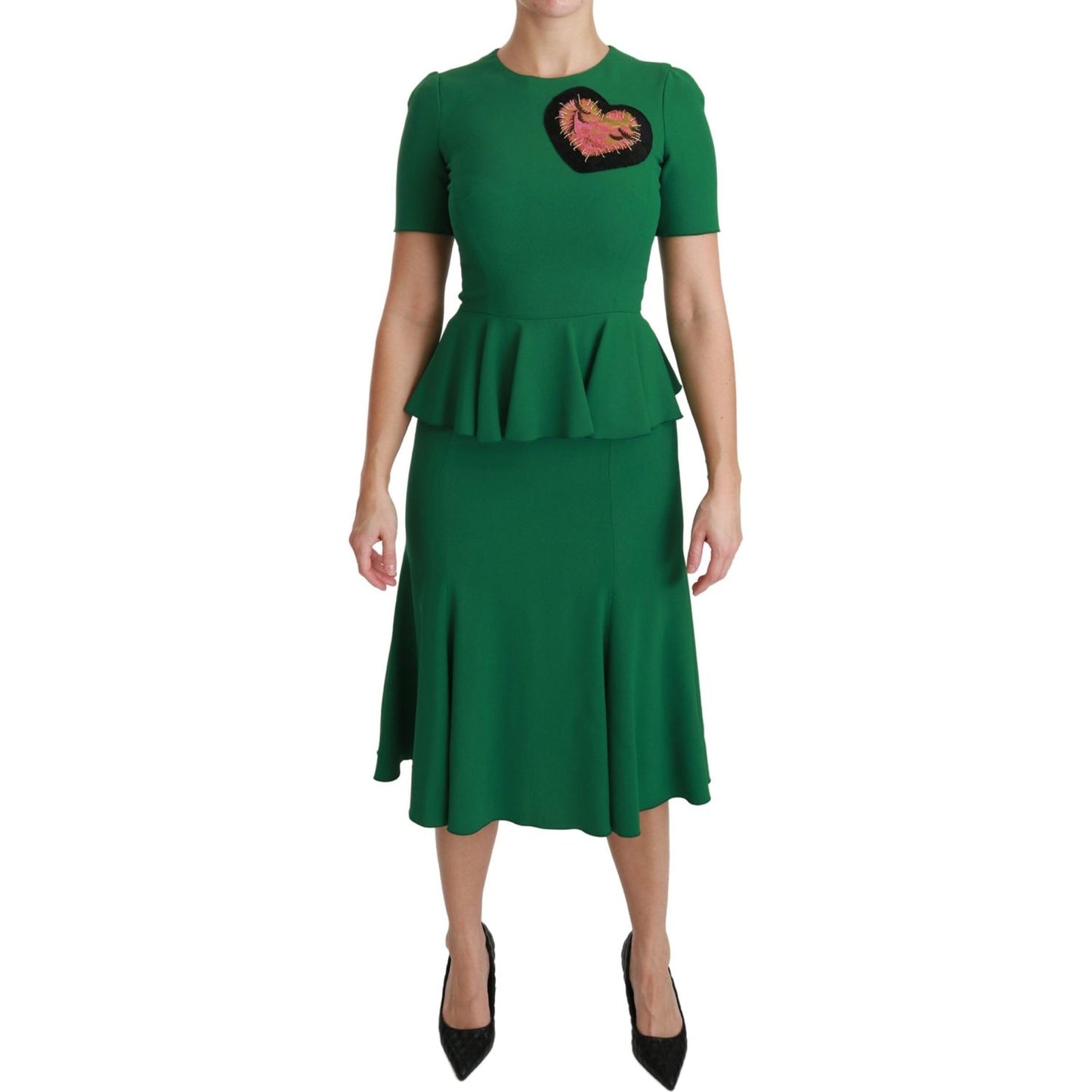 Dolce & Gabbana Green Heart Patch Mermaid Midi Viscose Dress Dolce & Gabbana