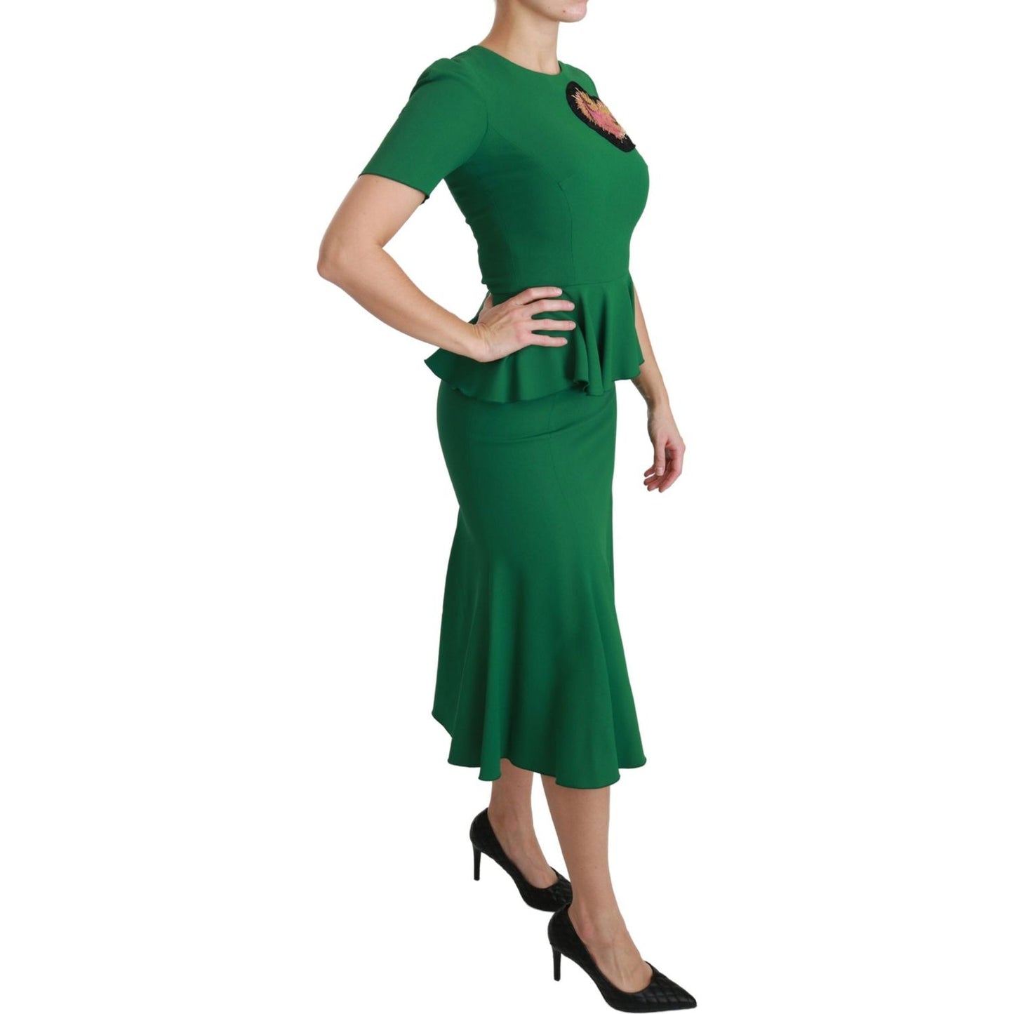Dolce & Gabbana Green Heart Patch Mermaid Midi Viscose Dress Dolce & Gabbana