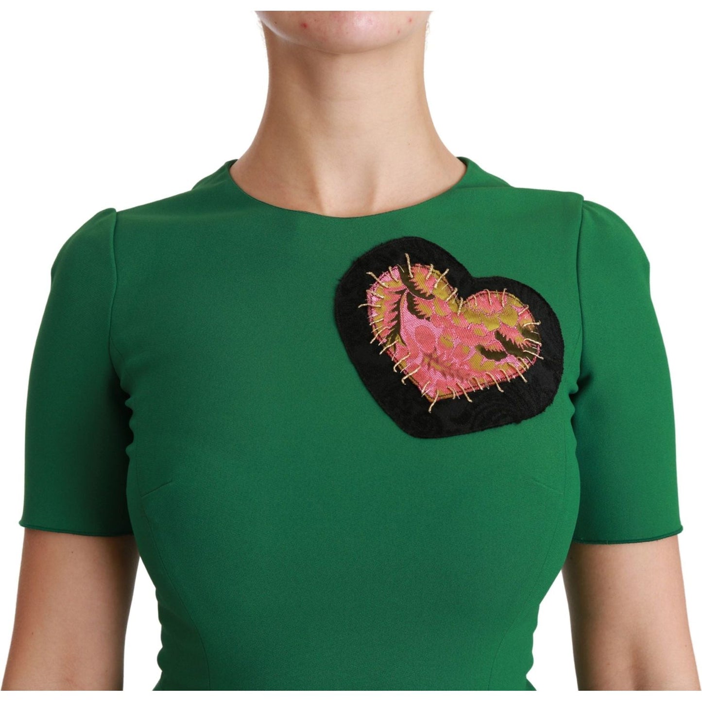 Dolce & Gabbana Green Heart Patch Mermaid Midi Viscose Dress Dolce & Gabbana