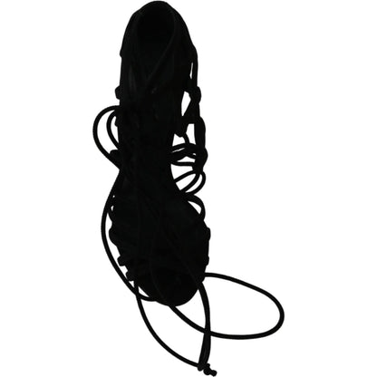 Dolce & Gabbana Black Suede Strap Stilettos Shoes Sandals Dolce & Gabbana