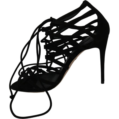 Dolce & Gabbana Black Suede Strap Stilettos Shoes Sandals Dolce & Gabbana