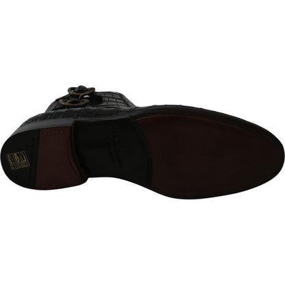 Dolce & Gabbana Black Crocodile Leather Derby Boots Shoes Dolce & Gabbana