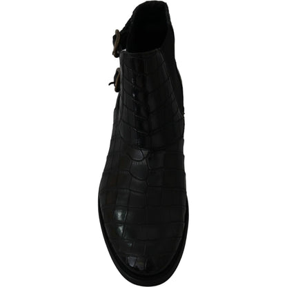 Dolce & Gabbana Black Crocodile Leather Derby Boots Shoes Dolce & Gabbana