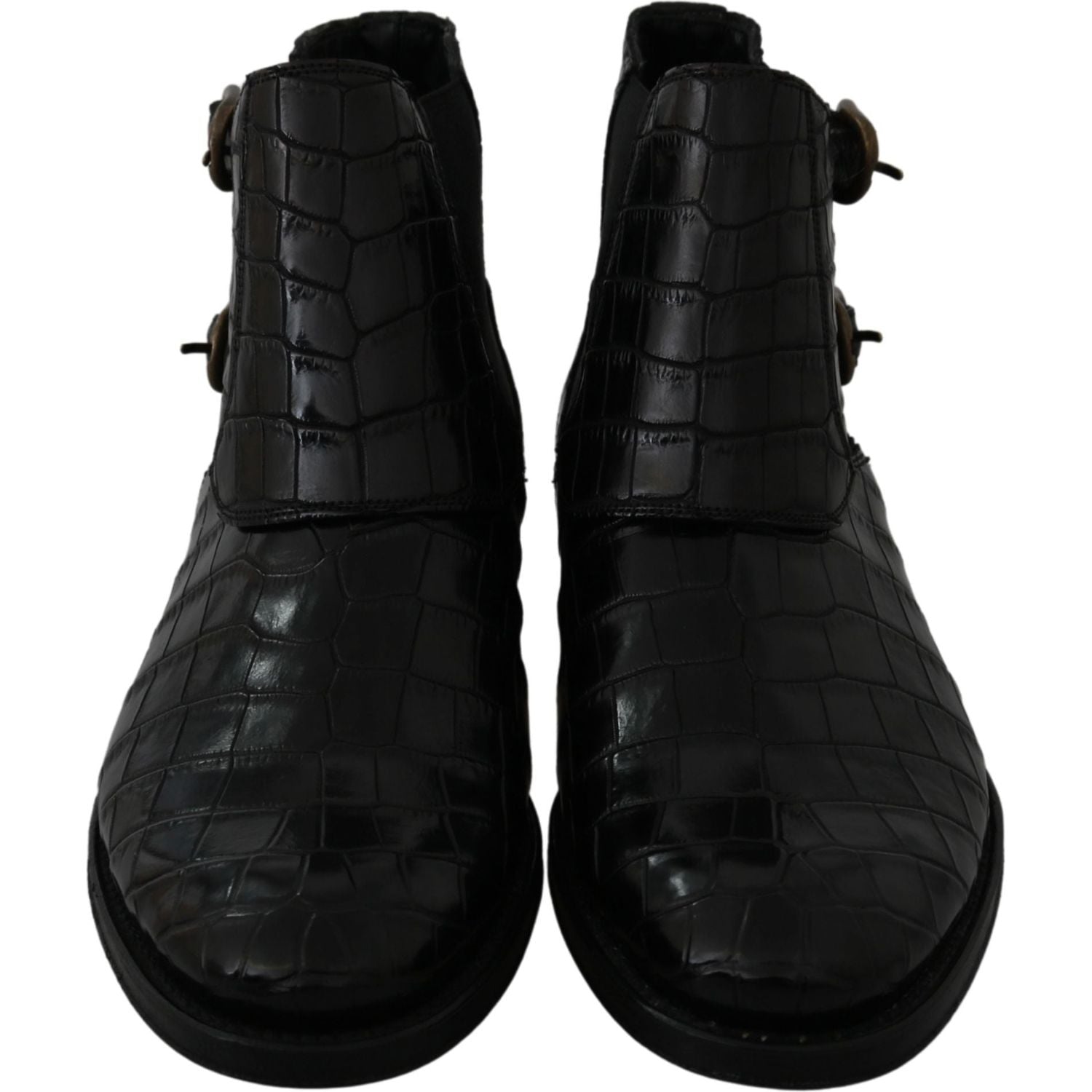Dolce & Gabbana Black Crocodile Leather Derby Boots Shoes