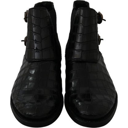 Dolce & Gabbana Black Crocodile Leather Derby Boots Shoes Dolce & Gabbana