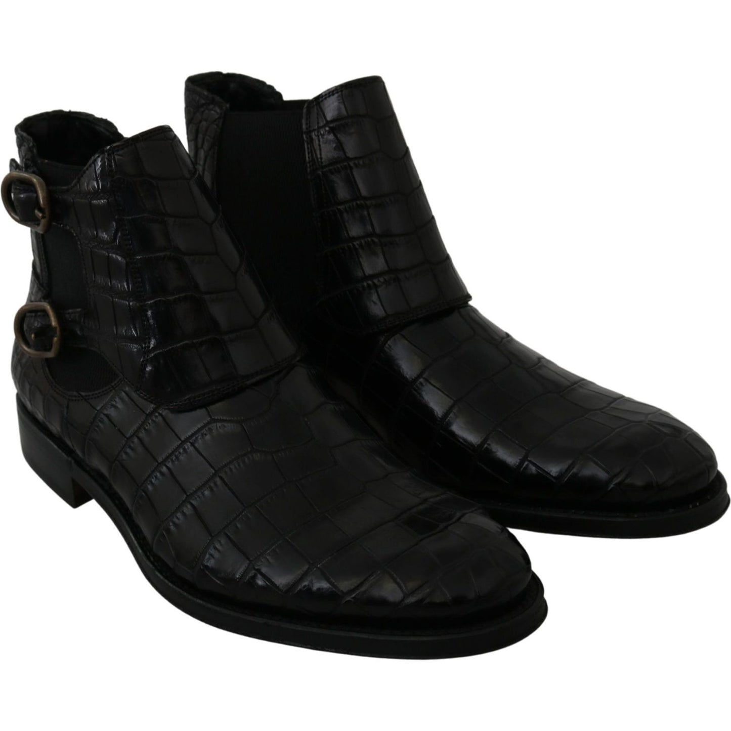 Dolce & Gabbana Black Crocodile Leather Derby Boots Shoes Dolce & Gabbana