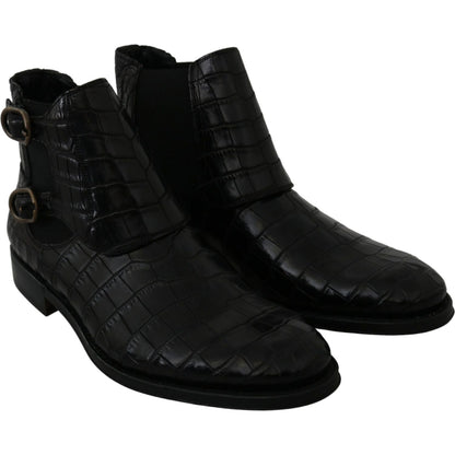 Dolce & Gabbana Black Crocodile Leather Derby Boots Shoes Dolce & Gabbana