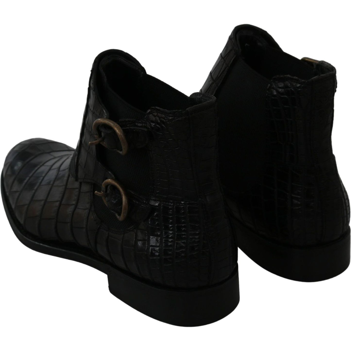 Dolce & Gabbana Black Crocodile Leather Derby Boots Shoes Dolce & Gabbana