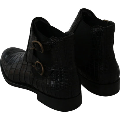 Dolce & Gabbana Black Crocodile Leather Derby Boots Shoes Dolce & Gabbana