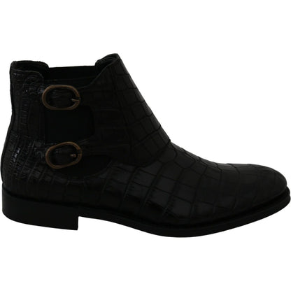 Dolce & Gabbana Black Crocodile Leather Derby Boots Shoes Dolce & Gabbana