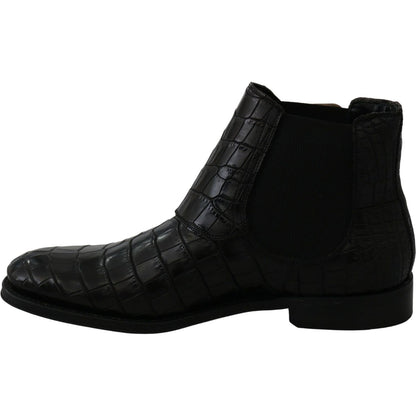 Dolce & Gabbana Black Crocodile Leather Derby Boots Shoes Dolce & Gabbana