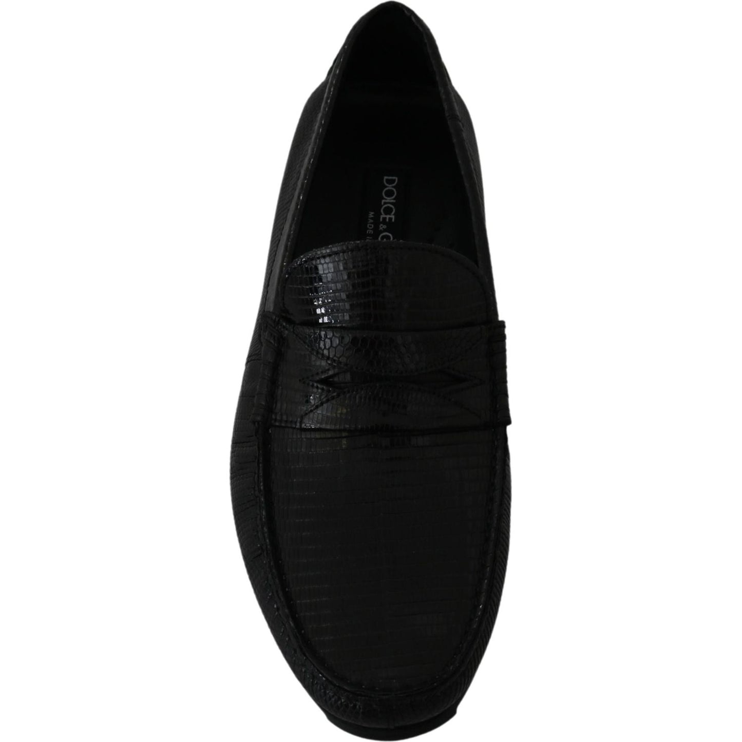 Dolce & Gabbana Black Lizard Leather Flat Loafers Shoes Dolce & Gabbana