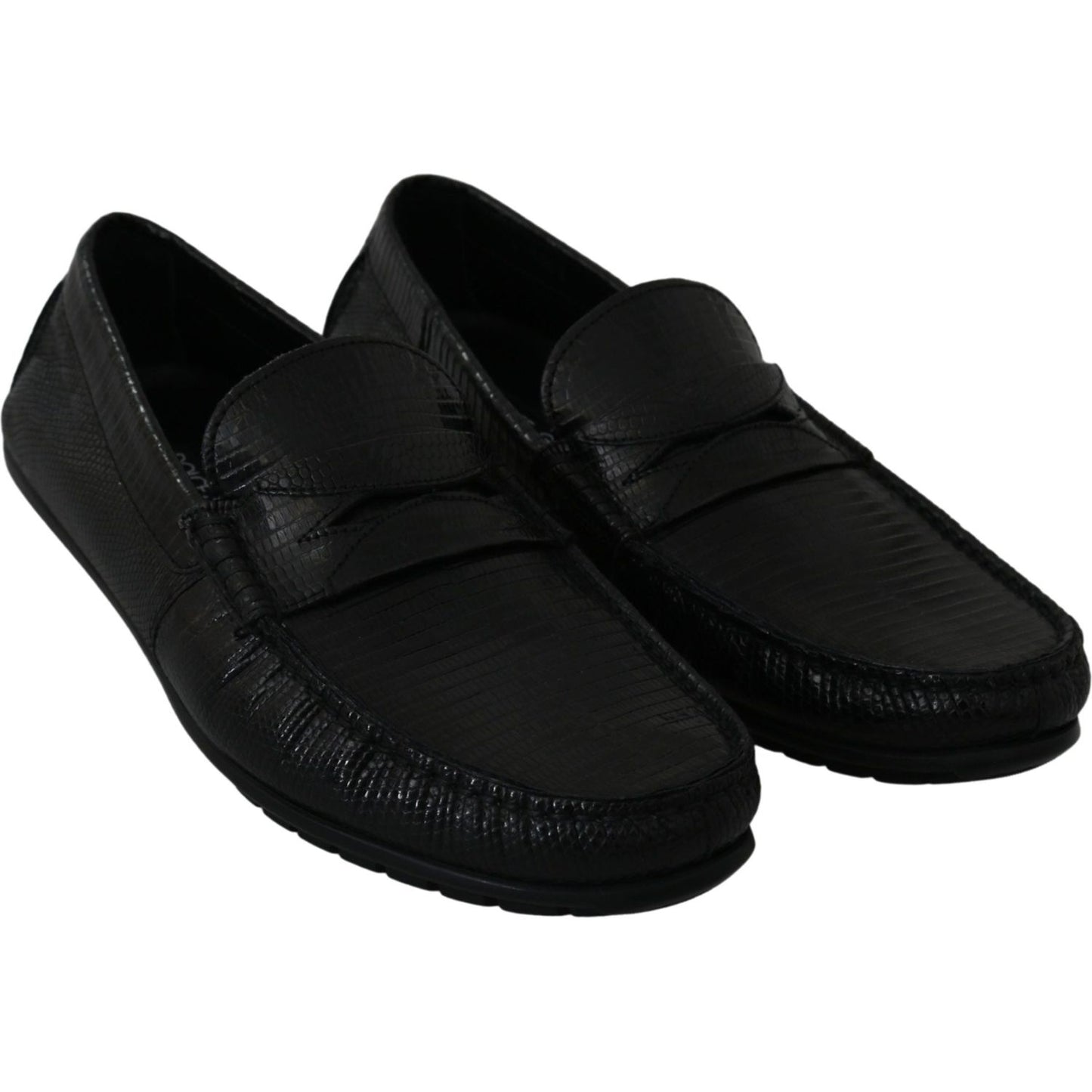 Dolce & Gabbana Black Lizard Leather Flat Loafers Shoes Dolce & Gabbana