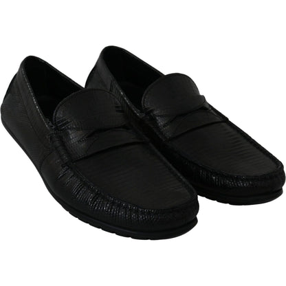 Dolce & Gabbana Black Lizard Leather Flat Loafers Shoes Dolce & Gabbana