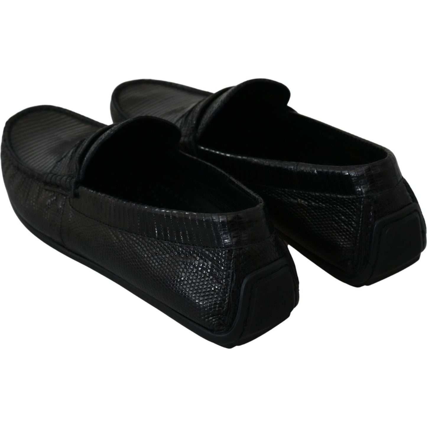 Dolce & Gabbana Black Lizard Leather Flat Loafers Shoes Dolce & Gabbana