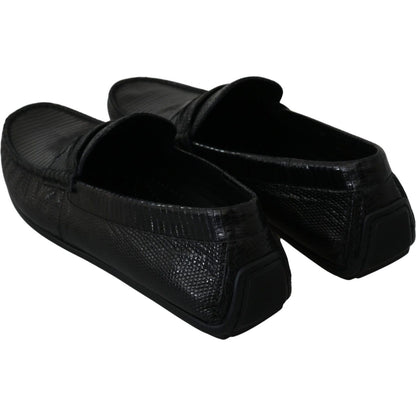 Dolce & Gabbana Black Lizard Leather Flat Loafers Shoes Dolce & Gabbana