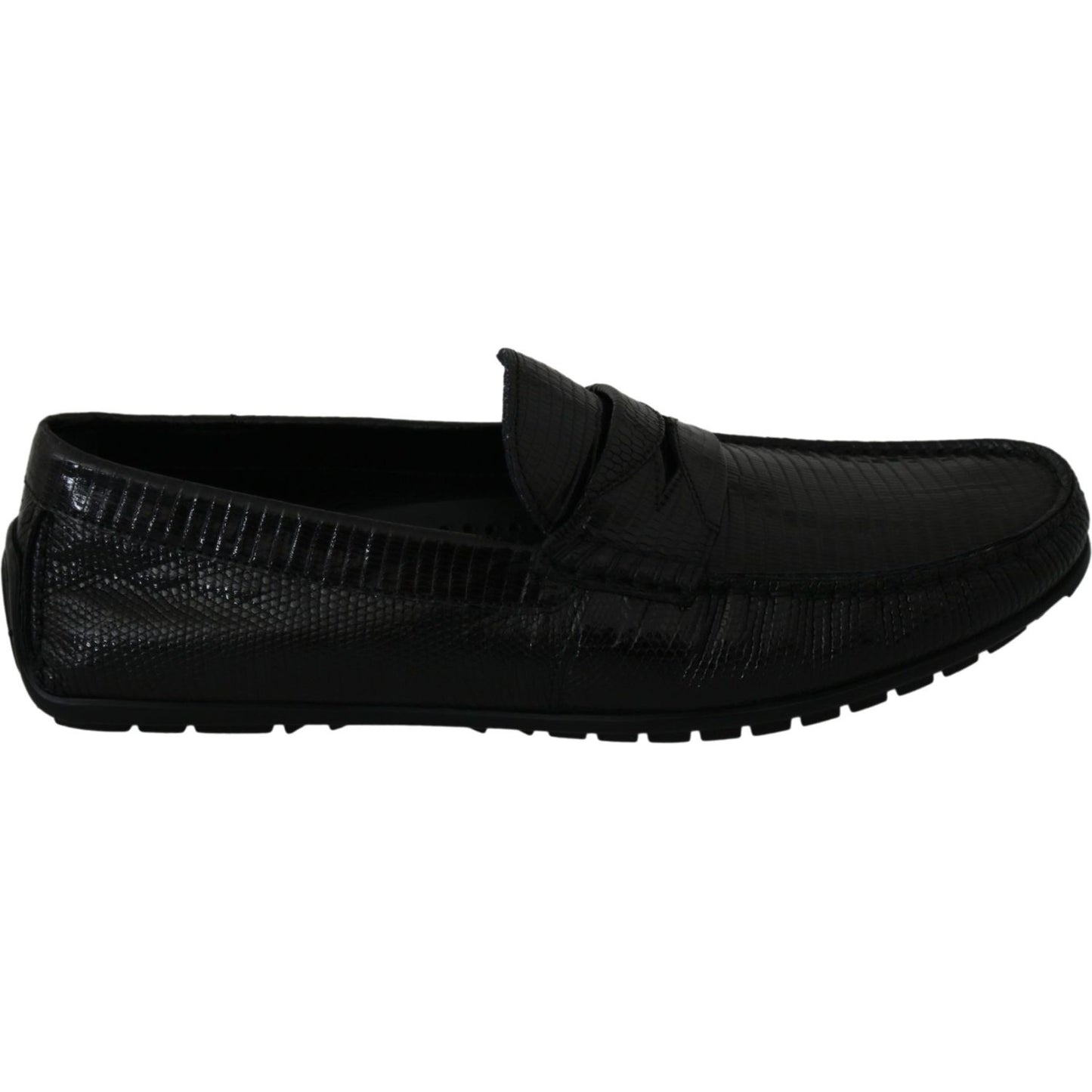 Dolce & Gabbana Black Lizard Leather Flat Loafers Shoes Dolce & Gabbana