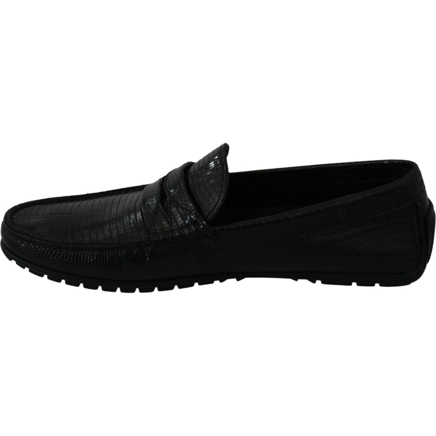 Dolce & Gabbana Black Lizard Leather Flat Loafers Shoes Dolce & Gabbana