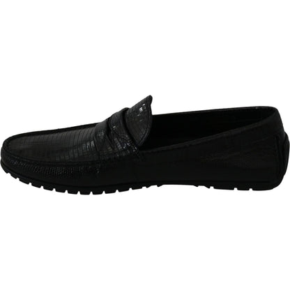 Dolce & Gabbana Black Lizard Leather Flat Loafers Shoes Dolce & Gabbana