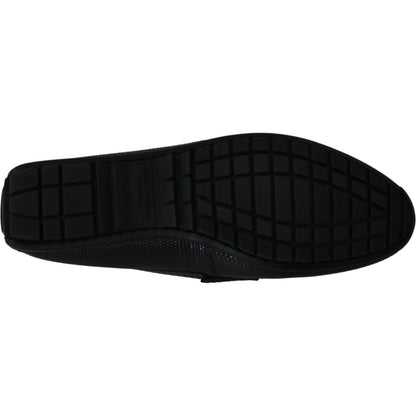 Dolce & Gabbana Black Lizard Leather Flat Loafers Shoes Dolce & Gabbana