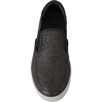 Dolce & Gabbana Gray Leather Flat Caiman Mens Loafers Shoes Dolce & Gabbana
