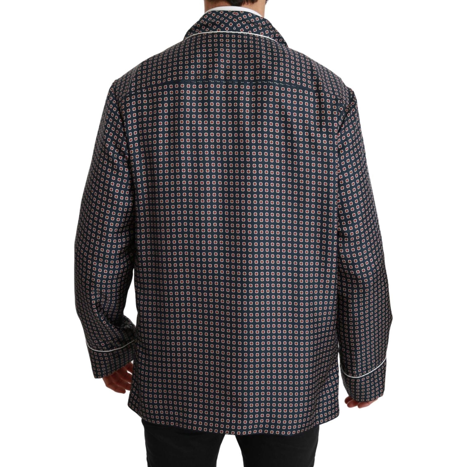 Dolce & Gabbana Navy Blue Patterned Double Breasted Coat Jacket