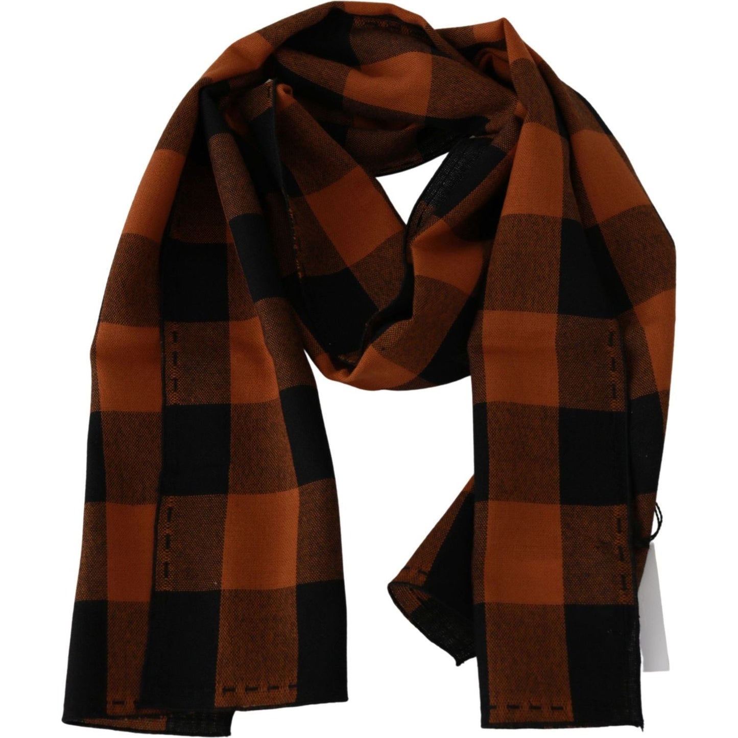 Chic Orange Check Wool Blend Scarf