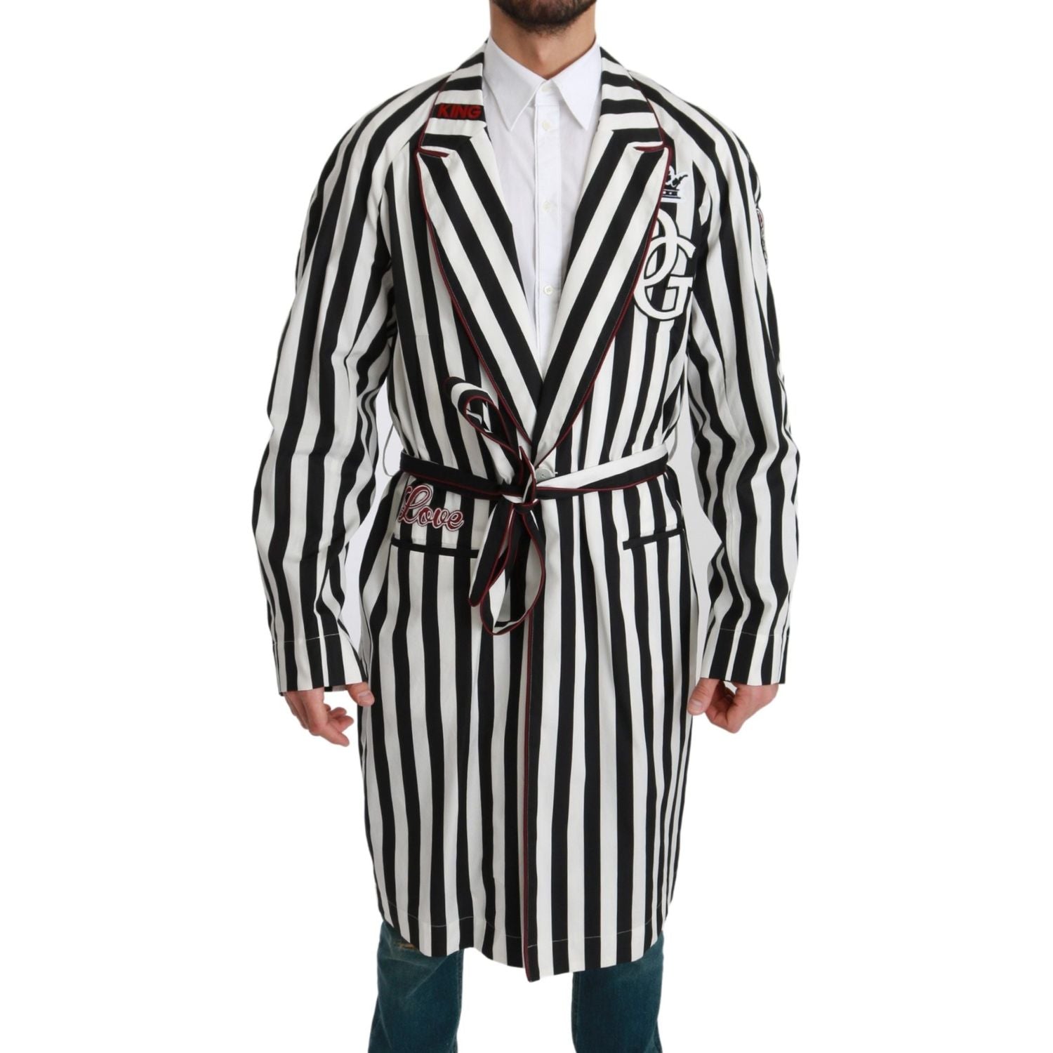 Dolce & Gabbana Black Coat Nightgown  White Cotton Robe