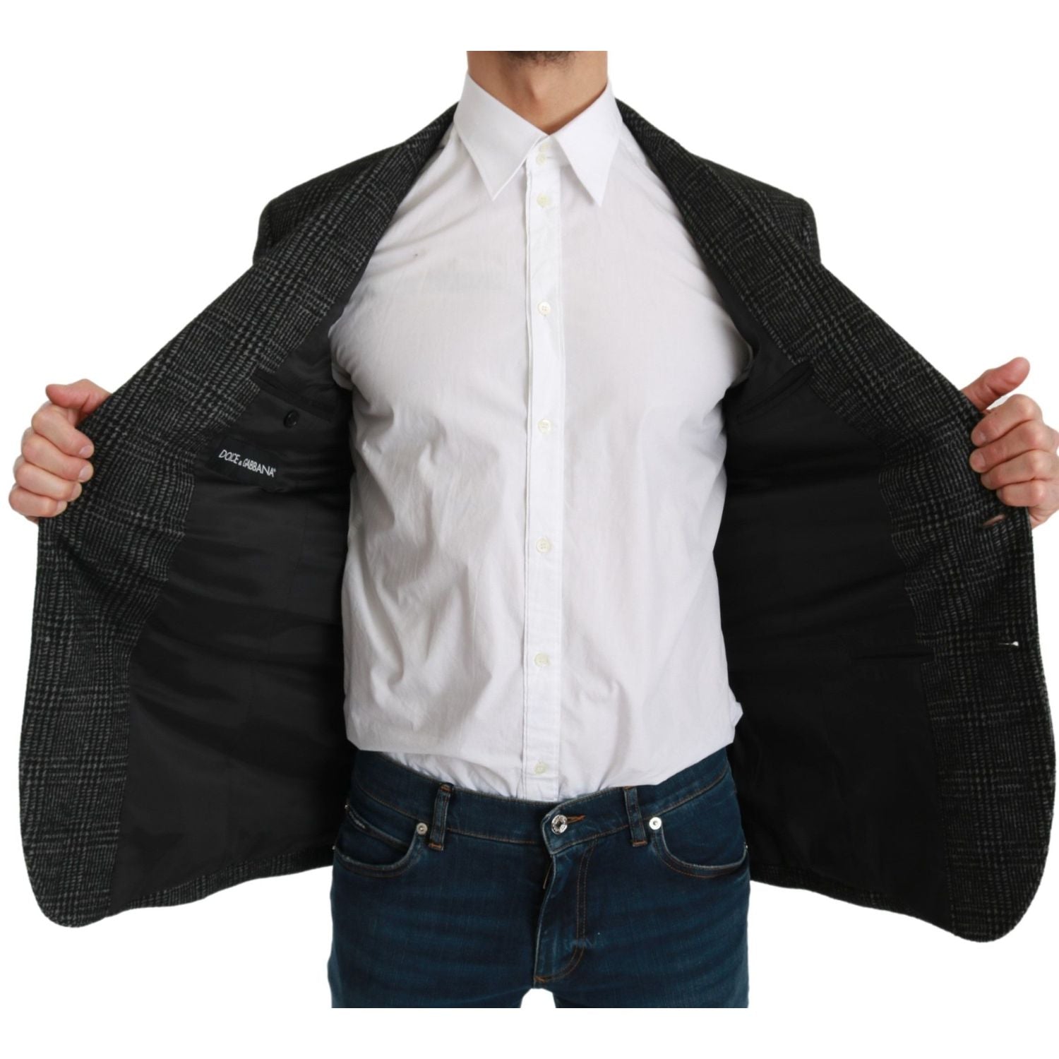 Dolce & Gabbana Gray Plaid Check Slim Fit Jacket Blazer