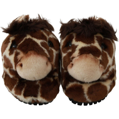 Dolce & Gabbana Brown Giraffe Slippers Flats Sandals Shoes Dolce & Gabbana