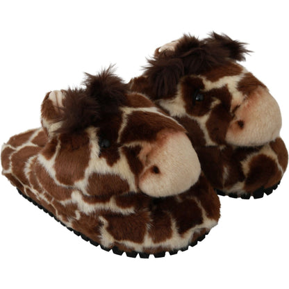 Dolce & Gabbana Brown Giraffe Slippers Flats Sandals Shoes Dolce & Gabbana