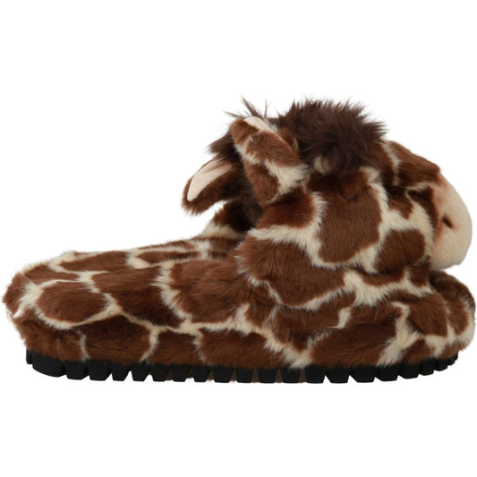Dolce & Gabbana Brown Giraffe Slippers Flats Sandals Shoes Dolce & Gabbana