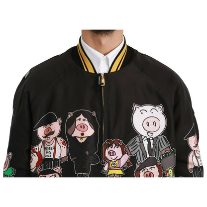 Dolce & Gabbana Black YEAR OF THE PIG Bomber Jacket Dolce & Gabbana