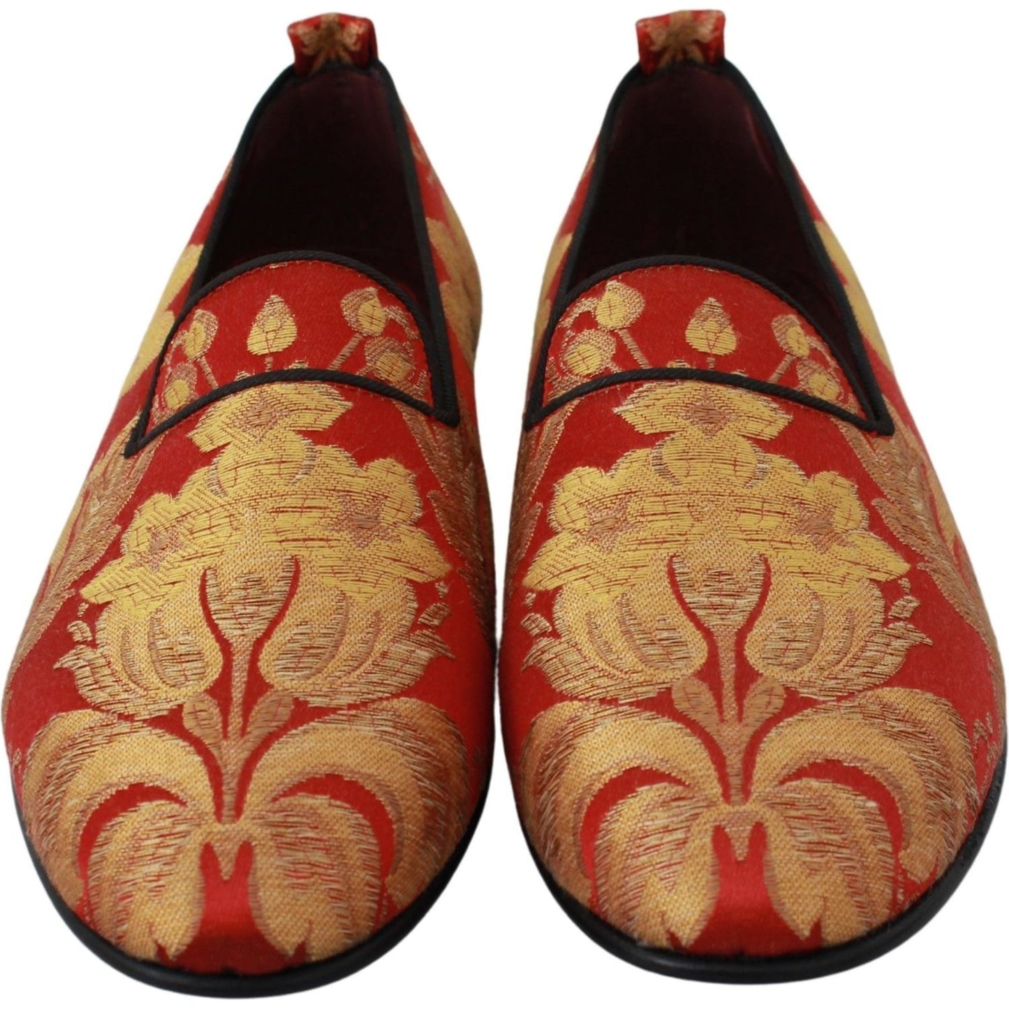 Dolce & Gabbana Red Gold Brocade Slippers Loafers Shoes Dolce & Gabbana
