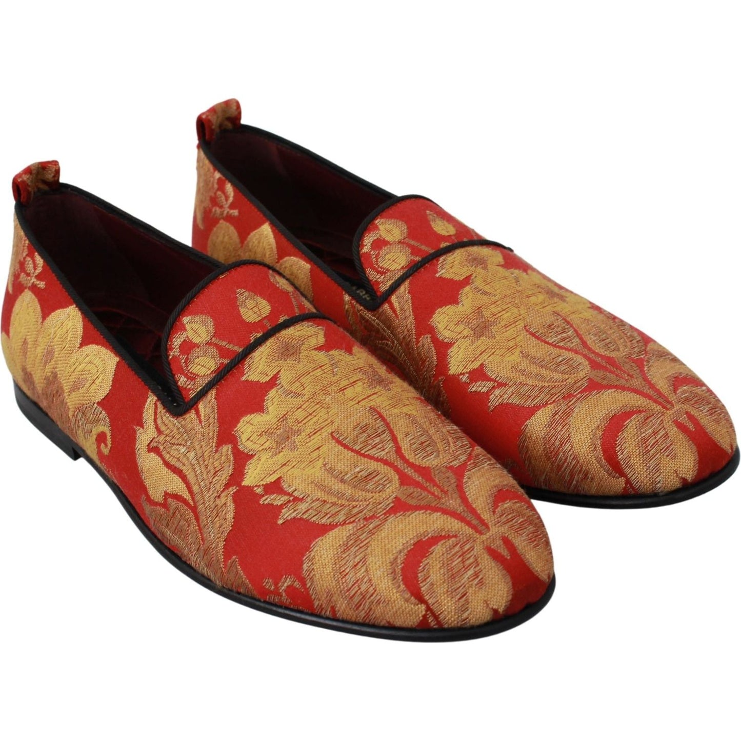 Dolce & Gabbana Red Gold Brocade Slippers Loafers Shoes Dolce & Gabbana