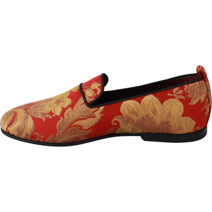 Dolce & Gabbana Red Gold Brocade Slippers Loafers Shoes Dolce & Gabbana