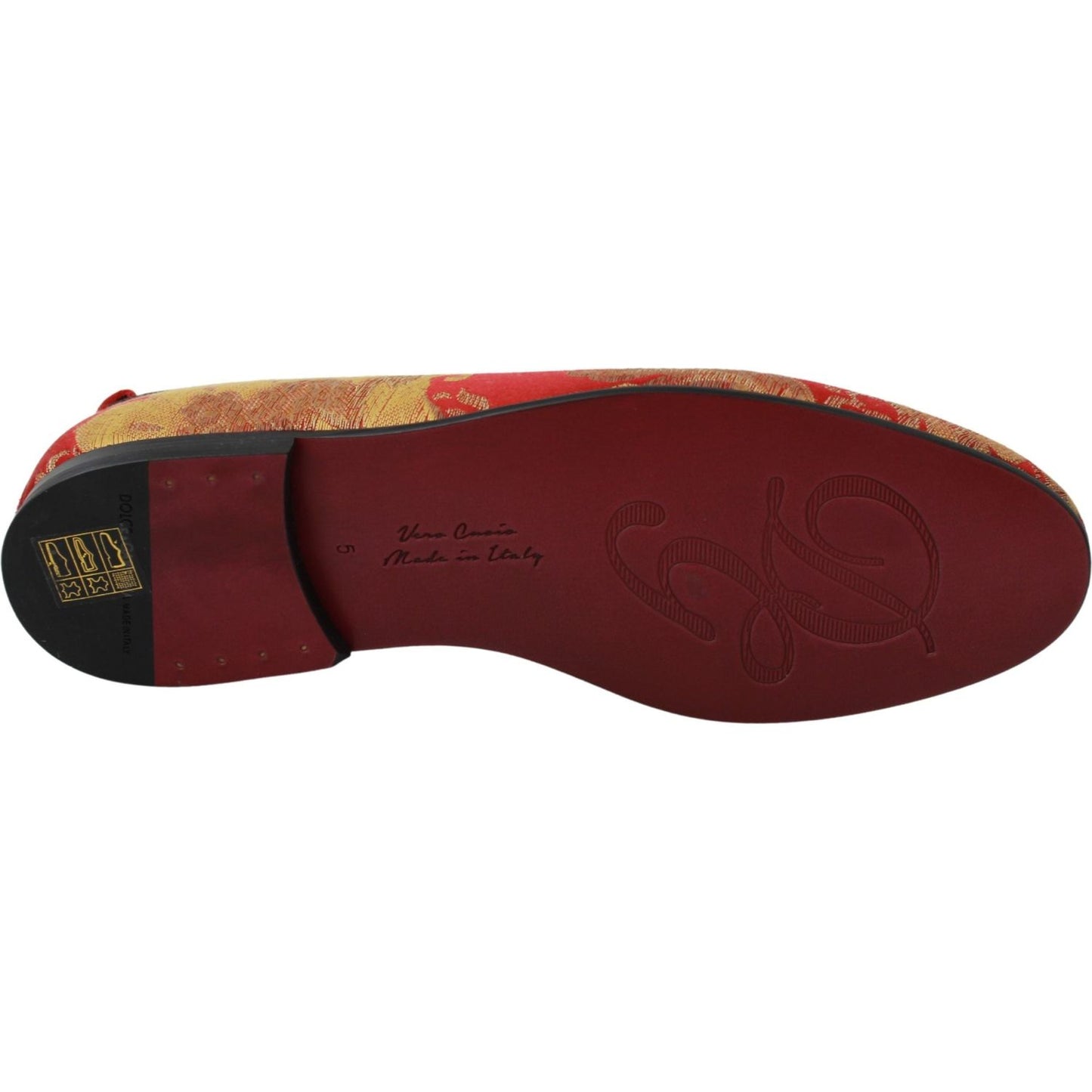 Dolce & Gabbana Red Gold Brocade Slippers Loafers Shoes Dolce & Gabbana