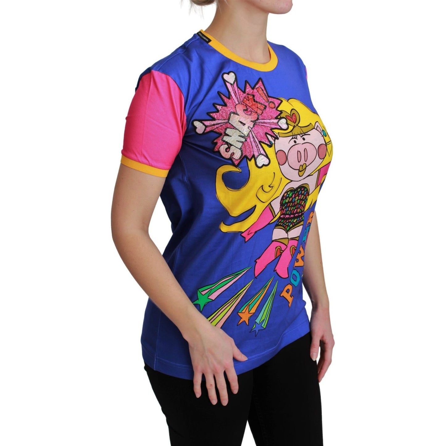 Dolce & Gabbana Purple PIG SUPERGIRL Top Cotton T-shirt Dolce & Gabbana