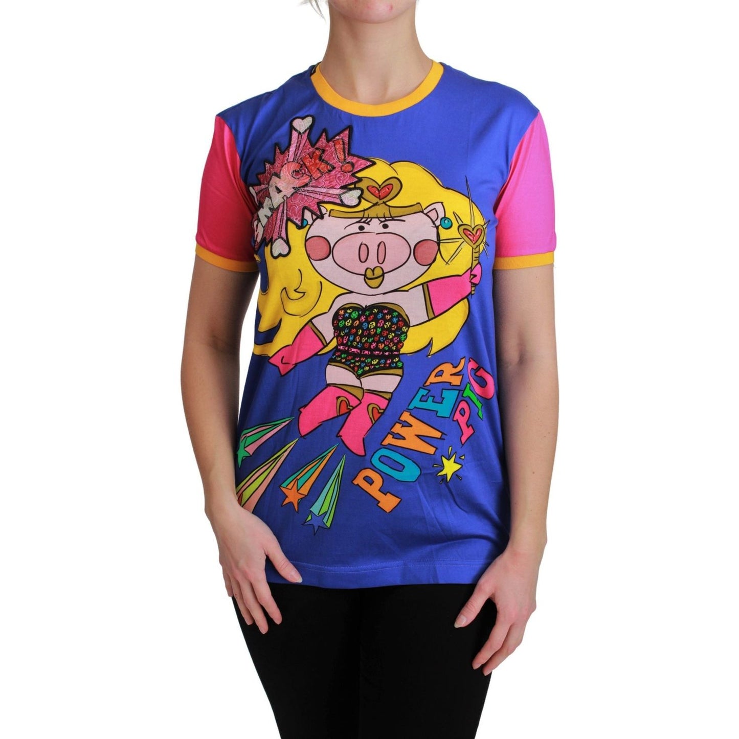 Dolce & Gabbana Purple PIG SUPERGIRL Top Cotton T-shirt Dolce & Gabbana