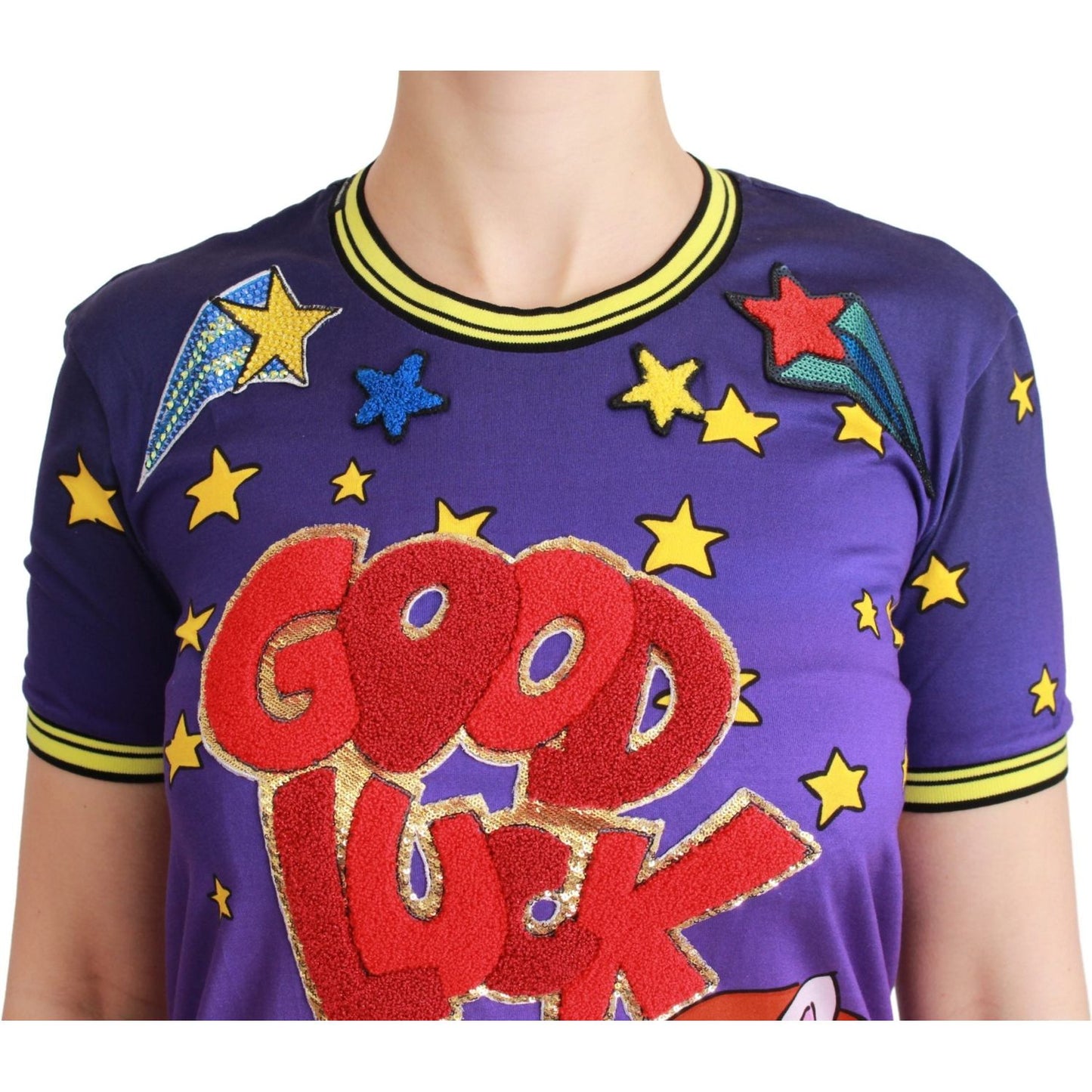 Dolce & Gabbana Purple YEAR OF THE PIG Top Cotton T-shirt Dolce & Gabbana