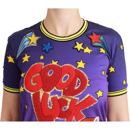 Dolce & Gabbana Purple YEAR OF THE PIG Top Cotton T-shirt Dolce & Gabbana