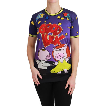 Dolce & Gabbana Purple YEAR OF THE PIG Top Cotton T-shirt Dolce & Gabbana