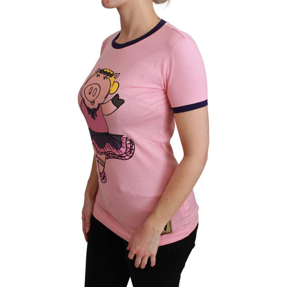 Dolce & Gabbana Pink YEAR OF THE PIG Top Cotton T-shirt Dolce & Gabbana