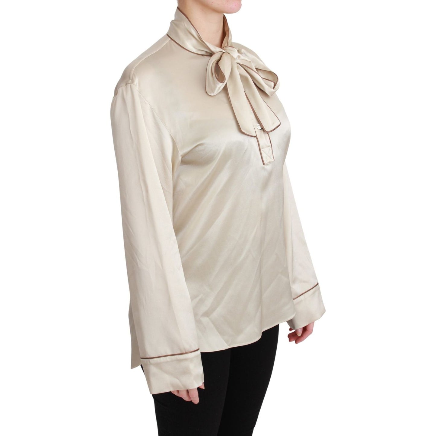 Dolce & Gabbana Beige Sleeve Top Queen Silk Satin Blouse Dolce & Gabbana