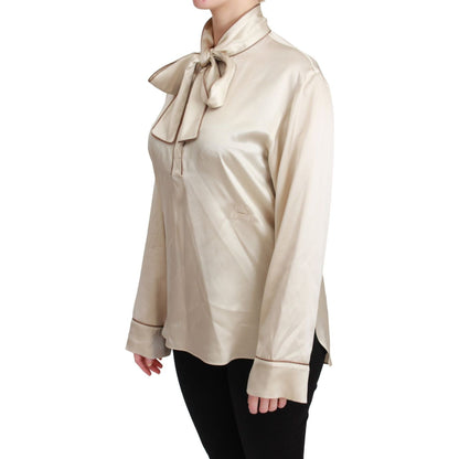 Dolce & Gabbana Beige Sleeve Top Queen Silk Satin Blouse Dolce & Gabbana