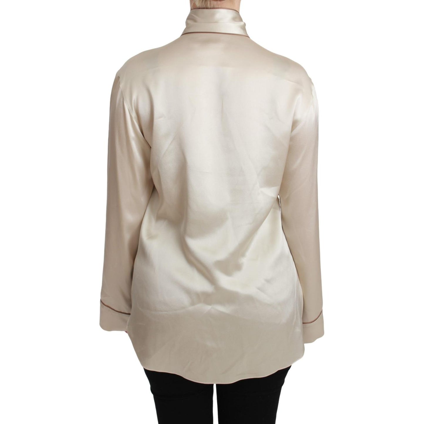 Dolce & Gabbana Beige Sleeve Top Queen Silk Satin Blouse Dolce & Gabbana